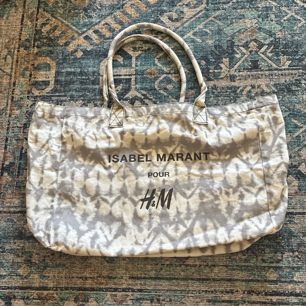 Isabel Marant x H&M tote, gray and white tie-dye